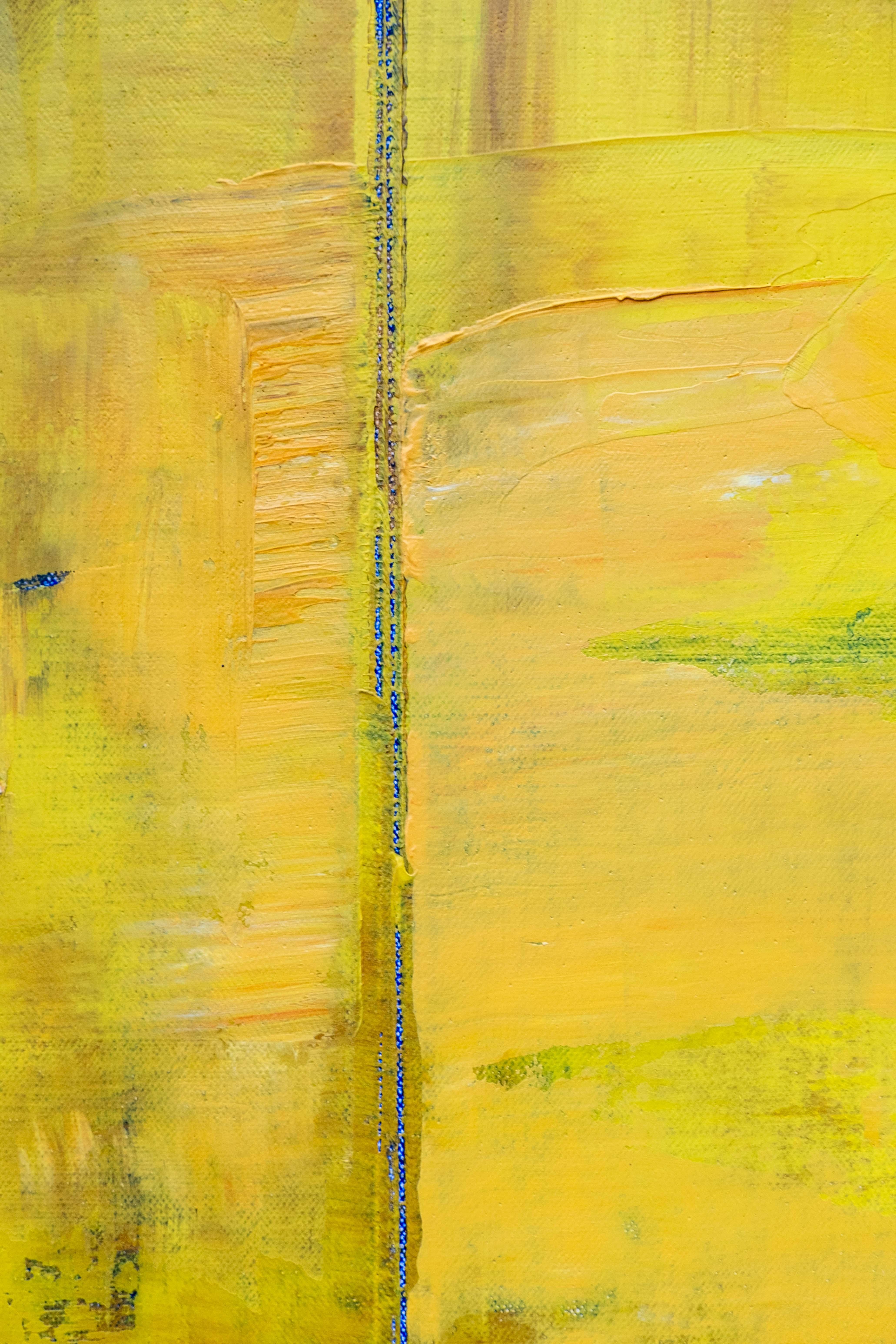 Amida - large, bright, colorful, yellow, abstract grid, modernist, oil on canvas 4