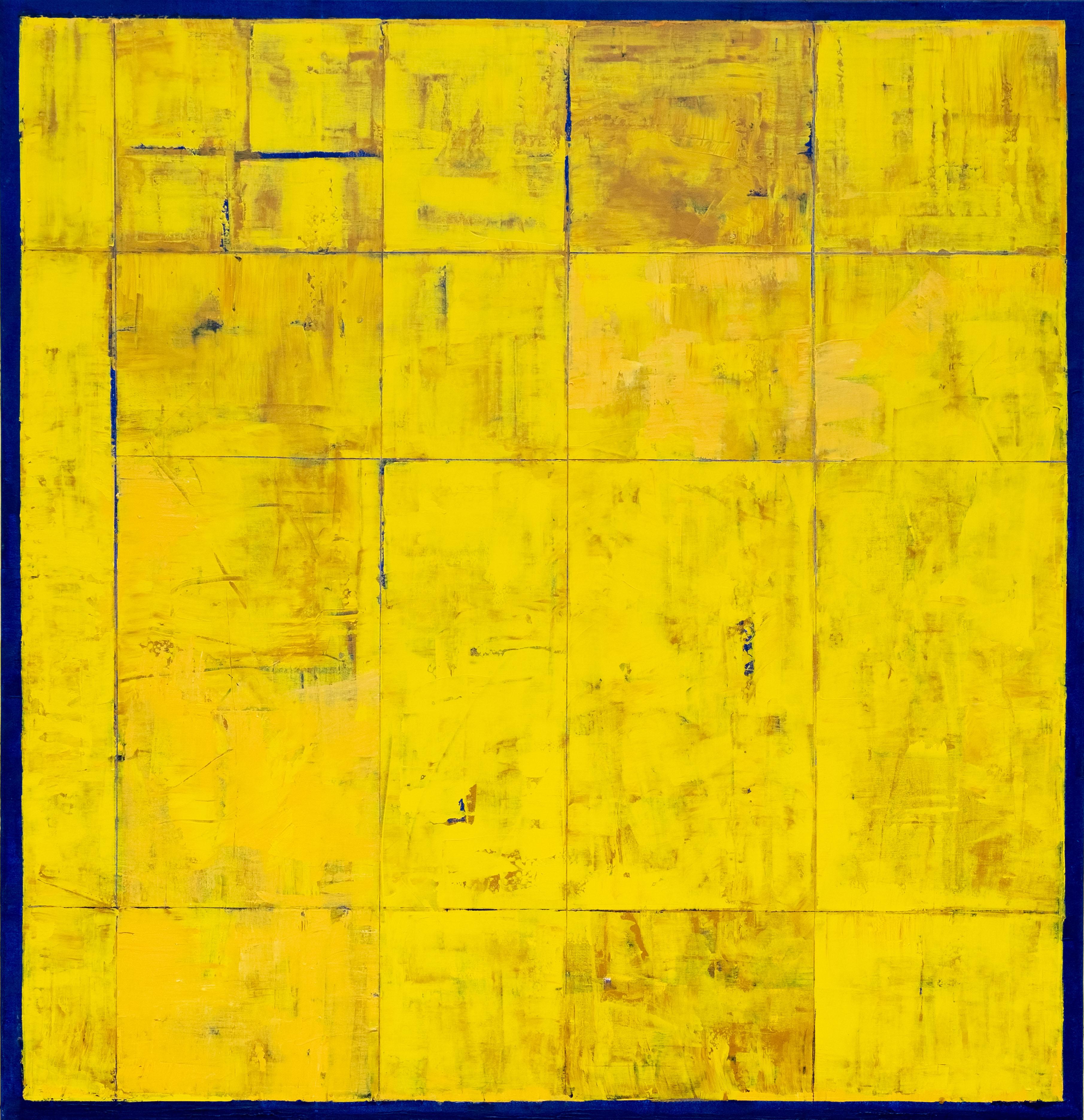 David Sorensen Abstract Painting - Amida - large, bright, colorful, yellow, abstract grid, modernist, oil on canvas