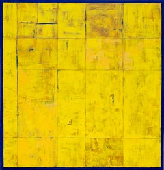 Amida - large, bright, colorful, yellow, abstract grid, modernist, oil on canvas