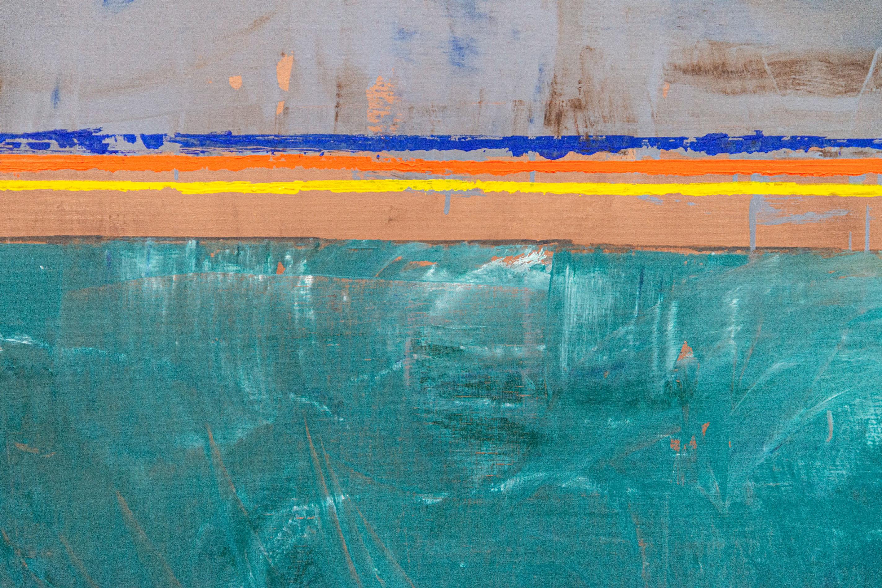 Blue Green (Center Lines) - astratto, contemporaneo, modernista, olio su tela - Abstract Painting Grigio di David Sorensen