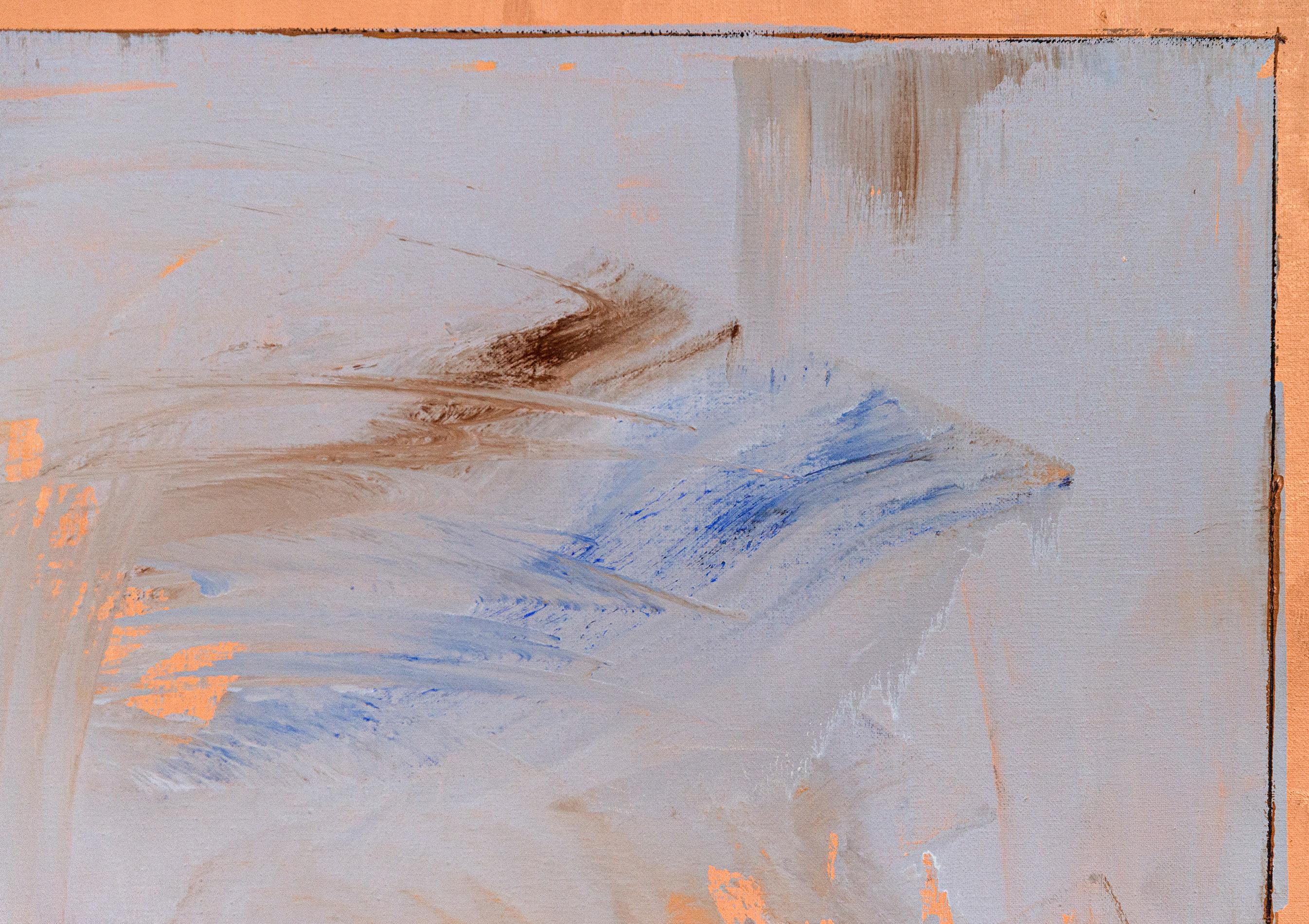 Blue Green (Center Lines) - astratto, contemporaneo, modernista, olio su tela in vendita 1