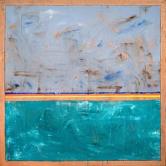 Azul Verde (Líneas Centrales) - abstracto, contemporáneo, modernista, óleo sobre lienzo