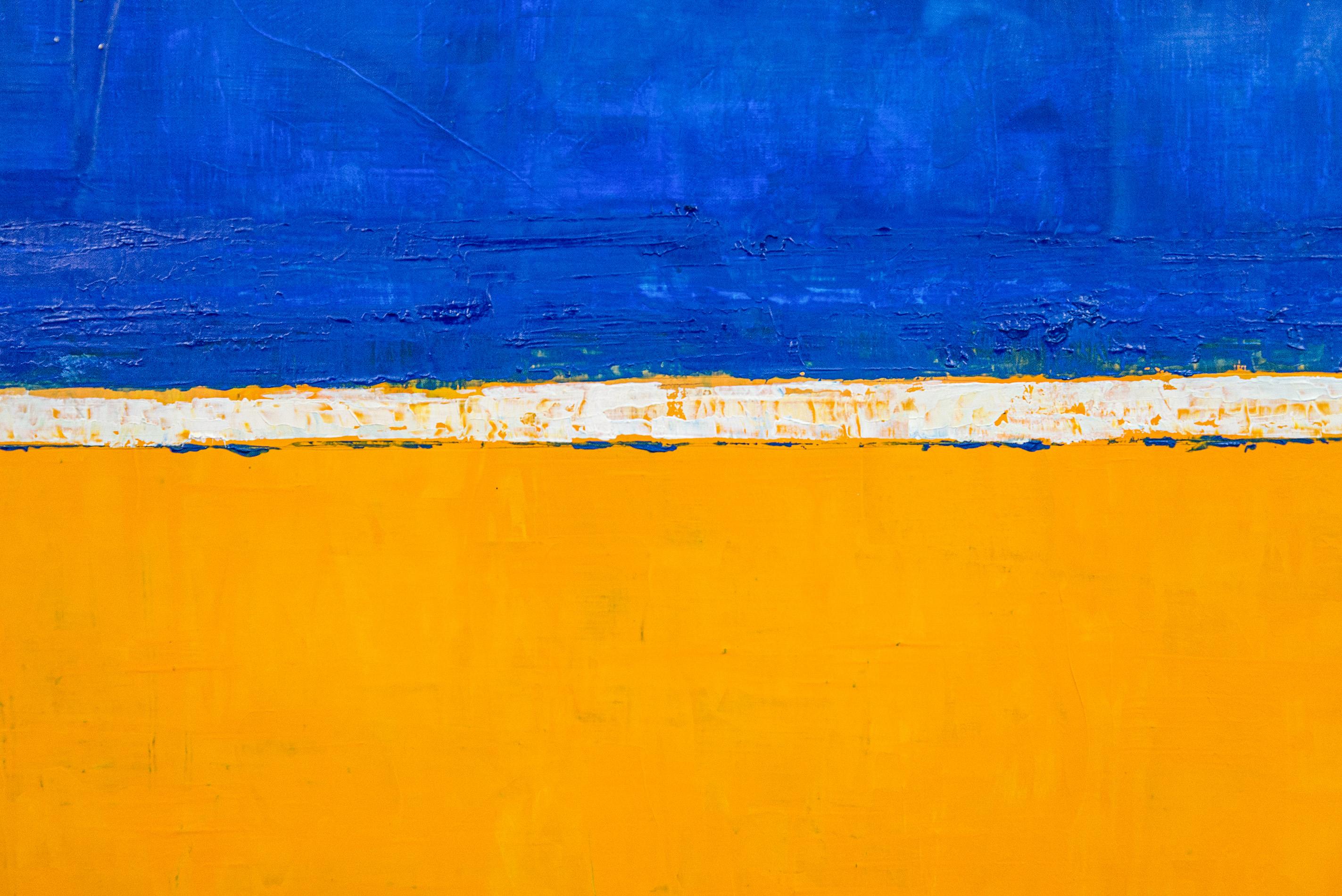 Blue Over Yellow #2 - bold, colourful, modern, abstract, oil on canvas - Contemporary Painting by David Sorensen
