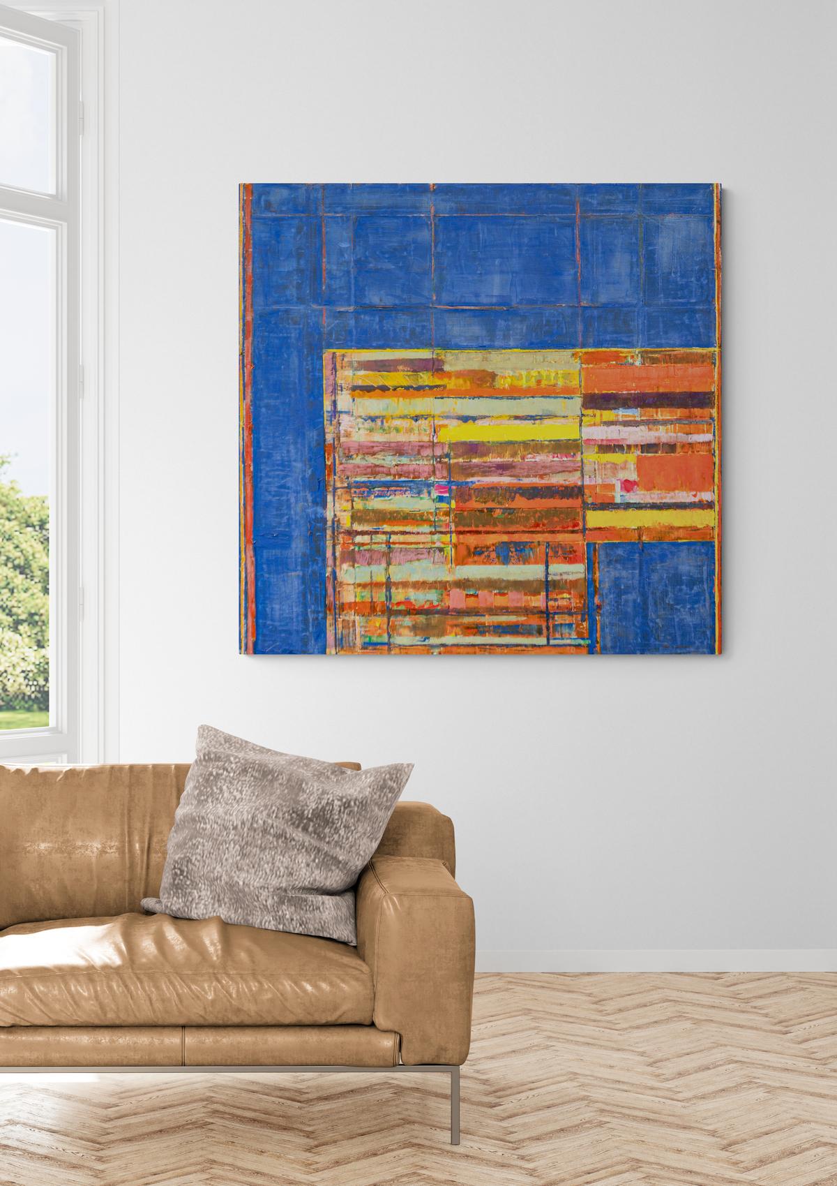Blue Return - bold, bright, colorful, abstract, modernist, oil on canvas For Sale 5