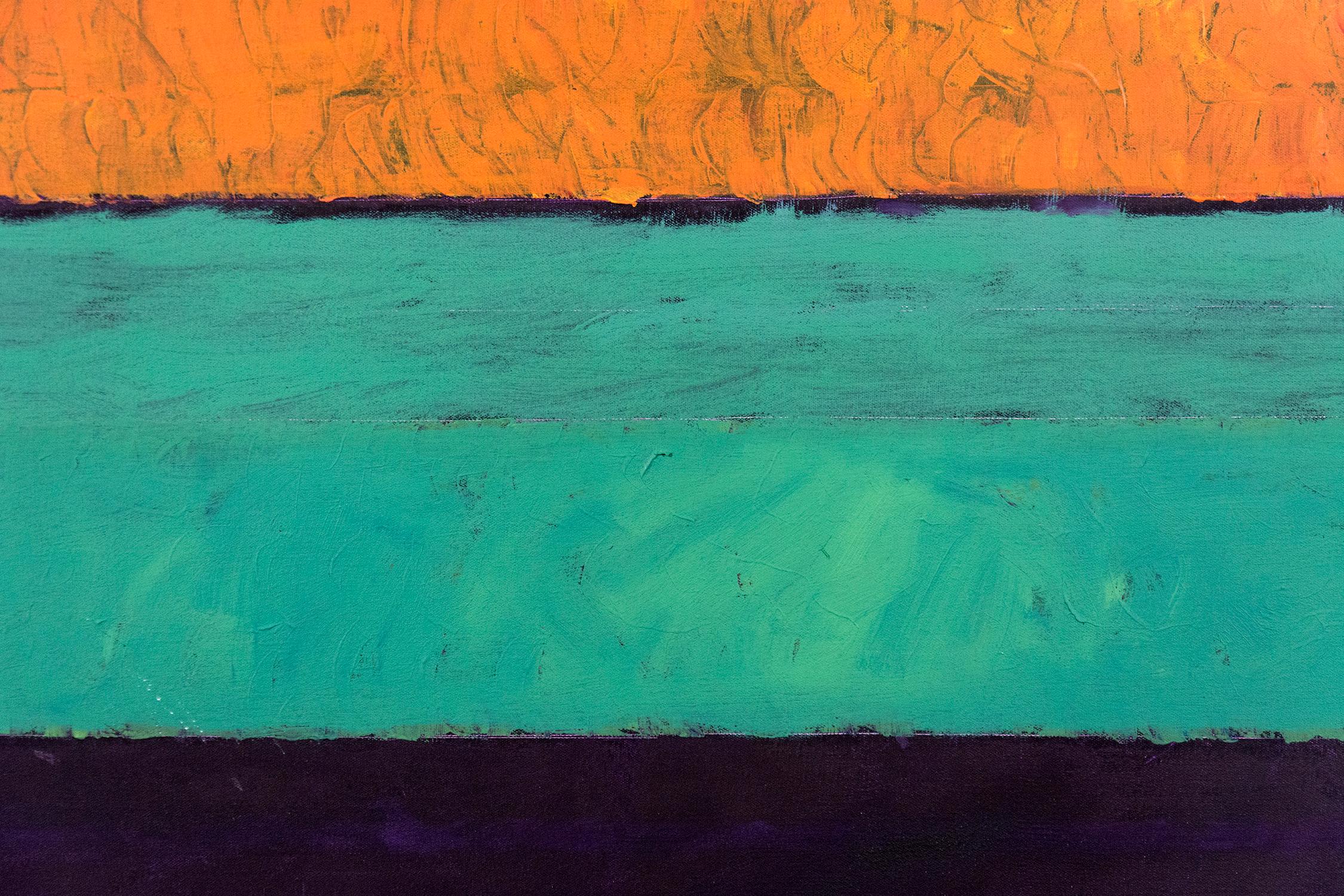 Eingangsbereich 3: Orange, Gelb, Grün, Violett – kühnes, farbenfrohes, abstraktes Ölgemälde auf Leinwand (Zeitgenössisch), Painting, von David Sorensen