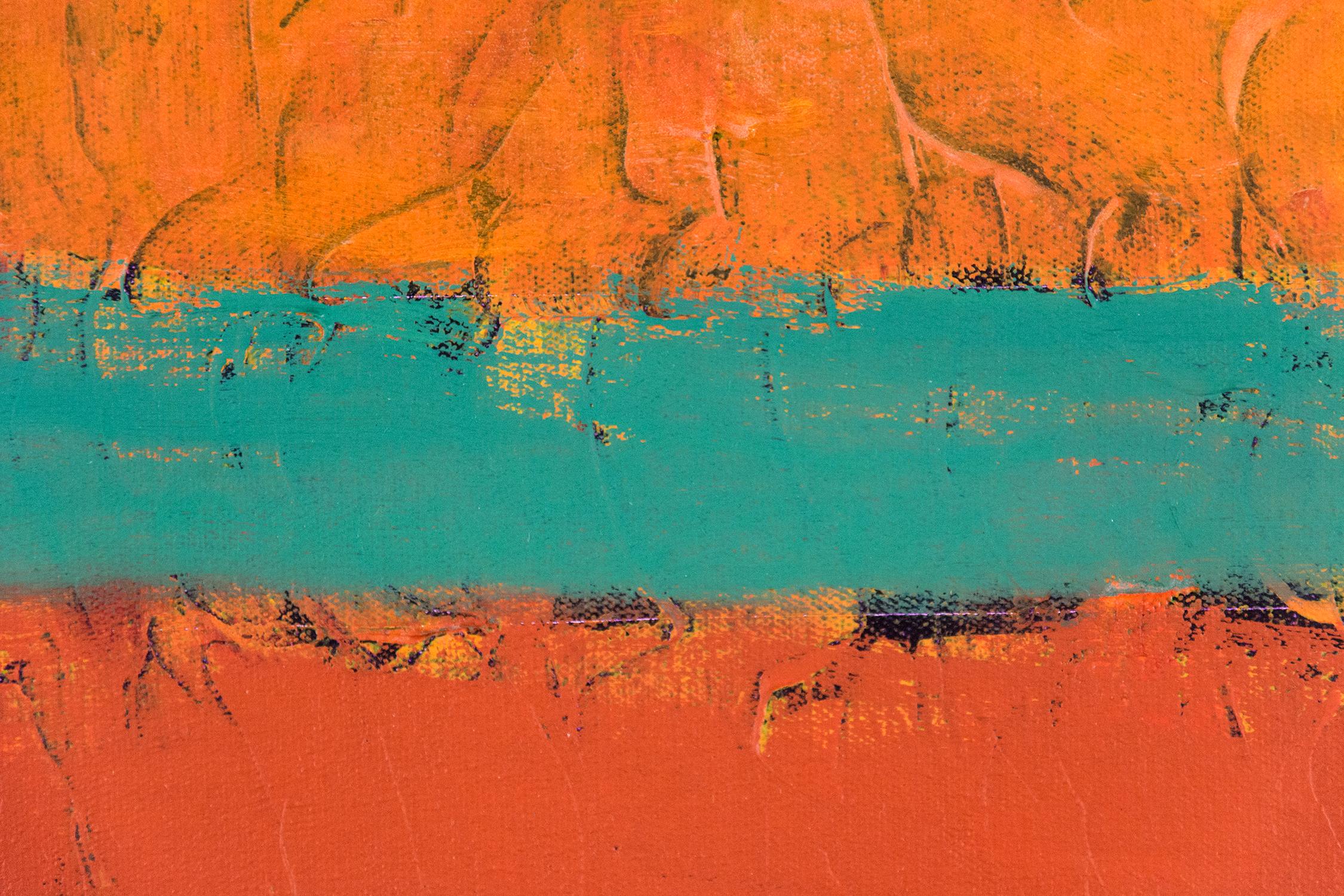 Eingangsbereich 3: Orange, Gelb, Grün, Violett – kühnes, farbenfrohes, abstraktes Ölgemälde auf Leinwand im Angebot 2