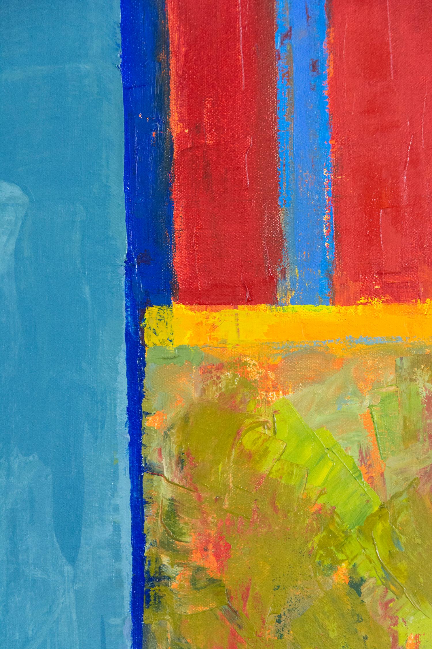 Gaze Big Green - großes, farbenfrohes, geometrisches abstraktes, zeitgenössisches Öl auf Leinwand (Blau), Abstract Painting, von David Sorensen