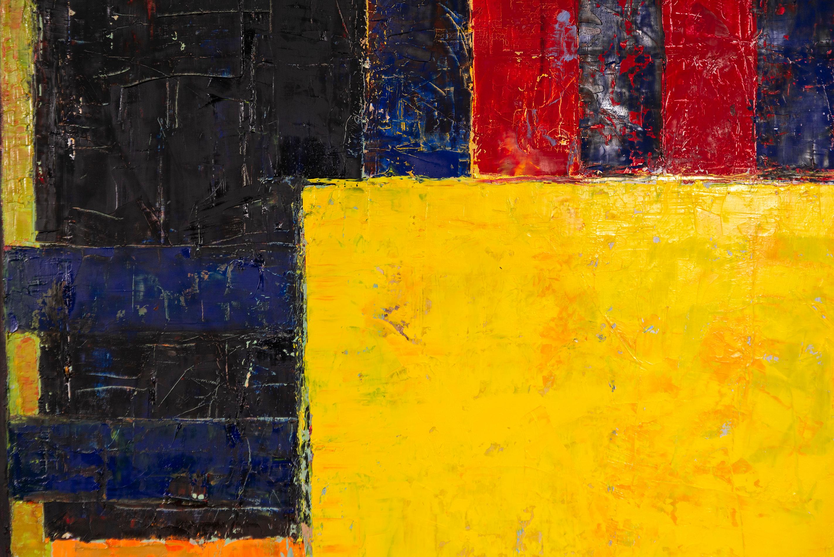 Eine pulsierende Kultur wird in diesem lebendigen abstrakten Gemälde von David Sorensen in Farbe und dynamischer Form festgehalten. Nach einem Besuch in Kuba im Jahr 1999 schuf der kanadische Künstler eine Reihe von Gemälden. Das Licht, die