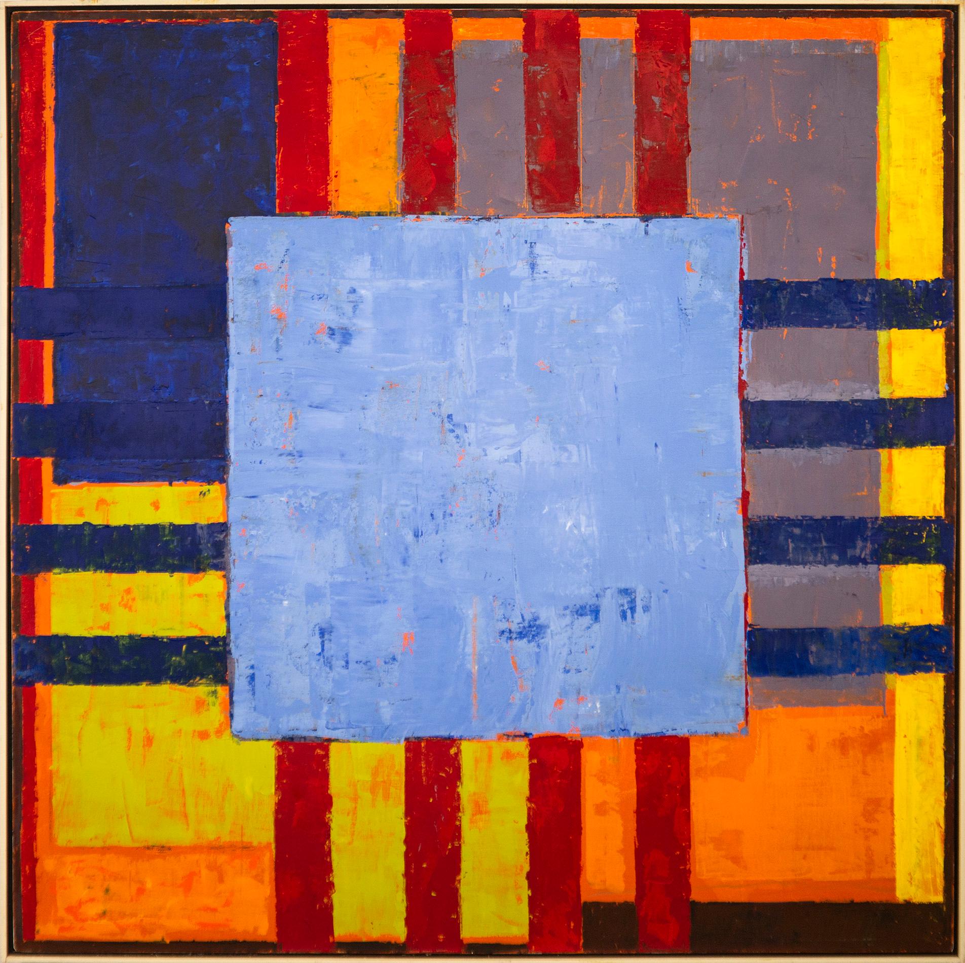 David Sorensen Abstract Painting – Havana No 5, Blau - kühn, hell, farbenfroh, abstrakt, modernistisch, Öl auf Leinwand