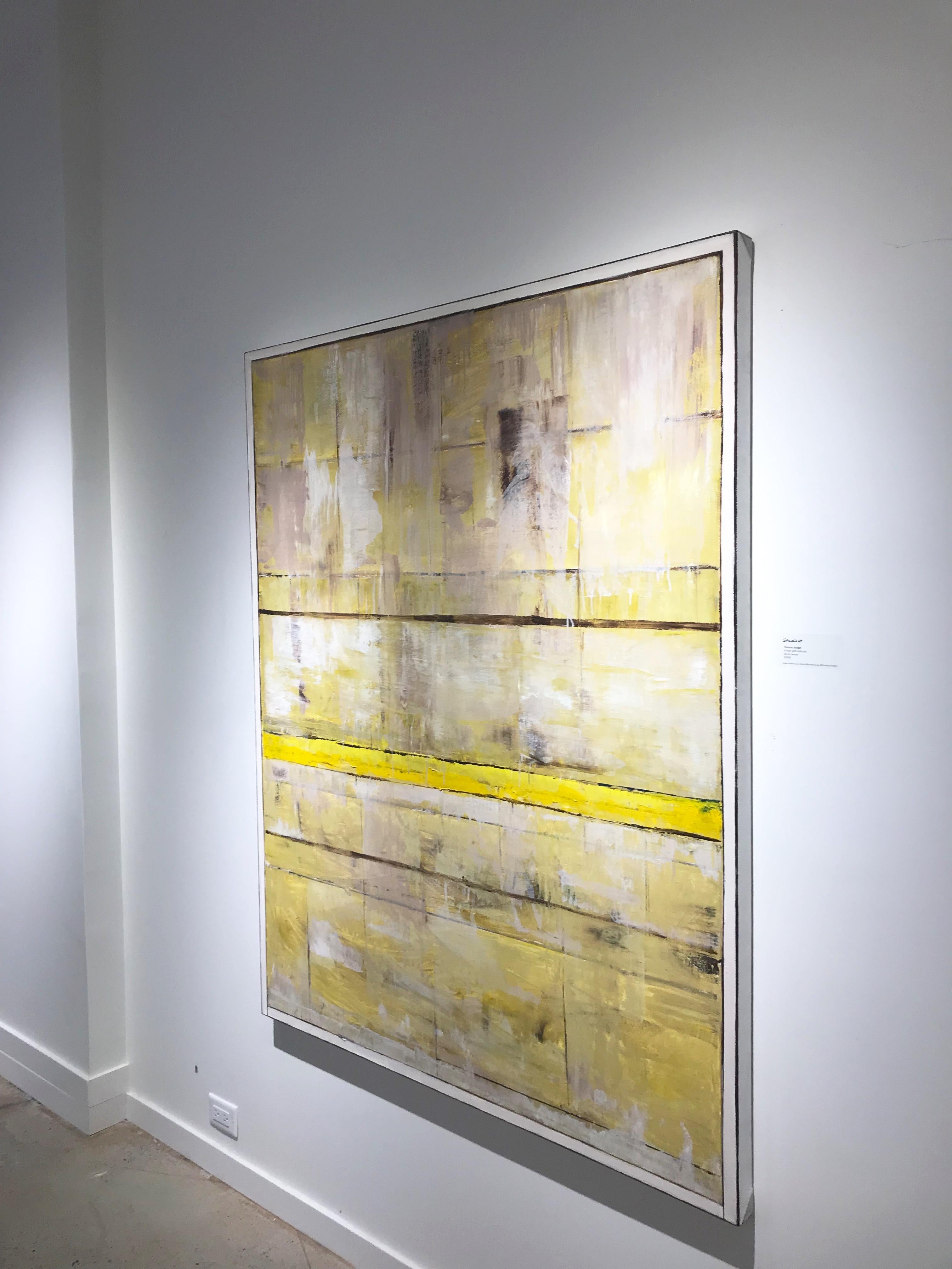 Horizon Passage: Yellow, White, Umber, abstract oil painting on canvas - Painting by David Sorensen