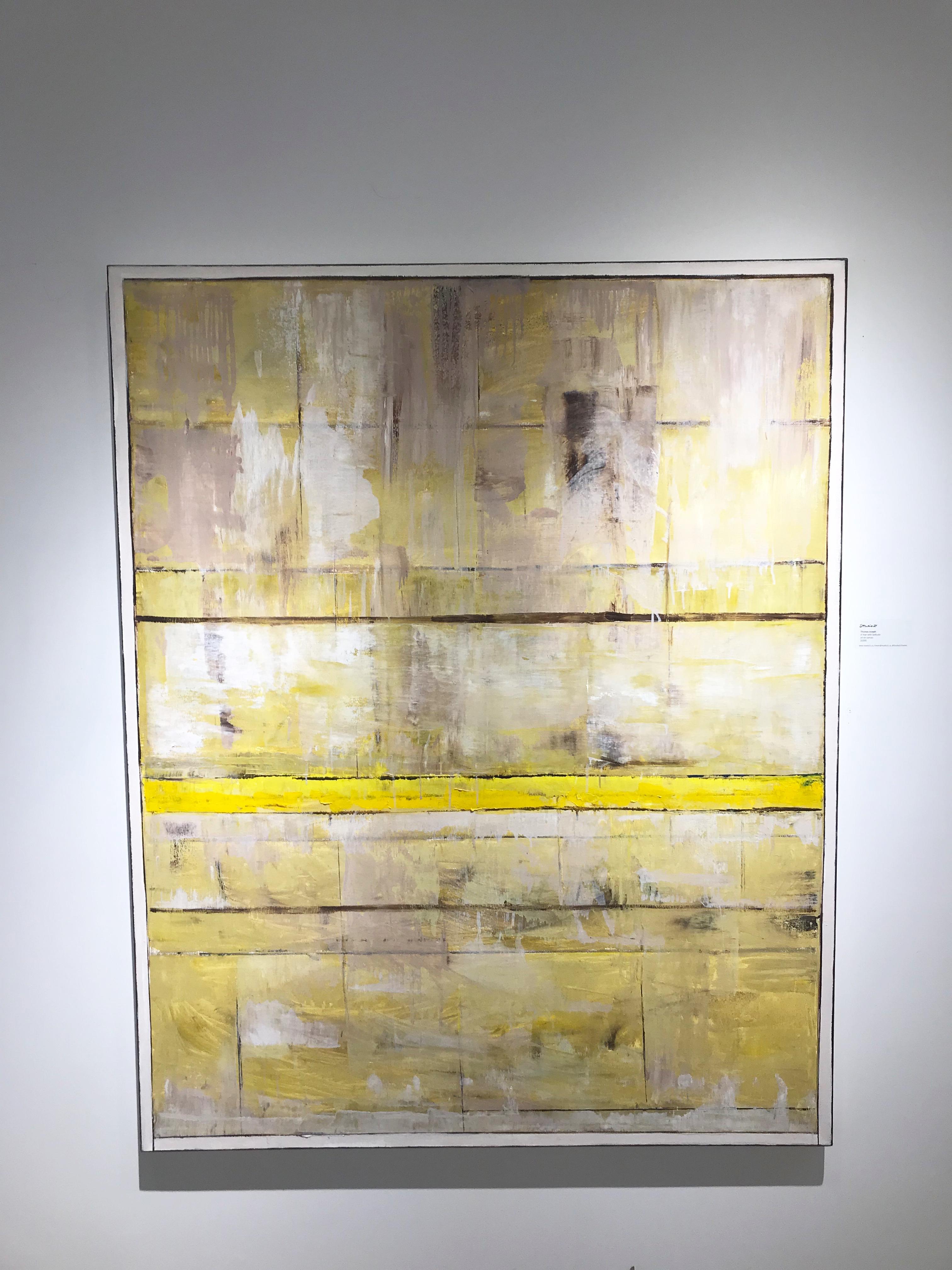 Horizon Passage: Yellow, White, Umber, abstract oil painting on canvas - Abstract Painting by David Sorensen
