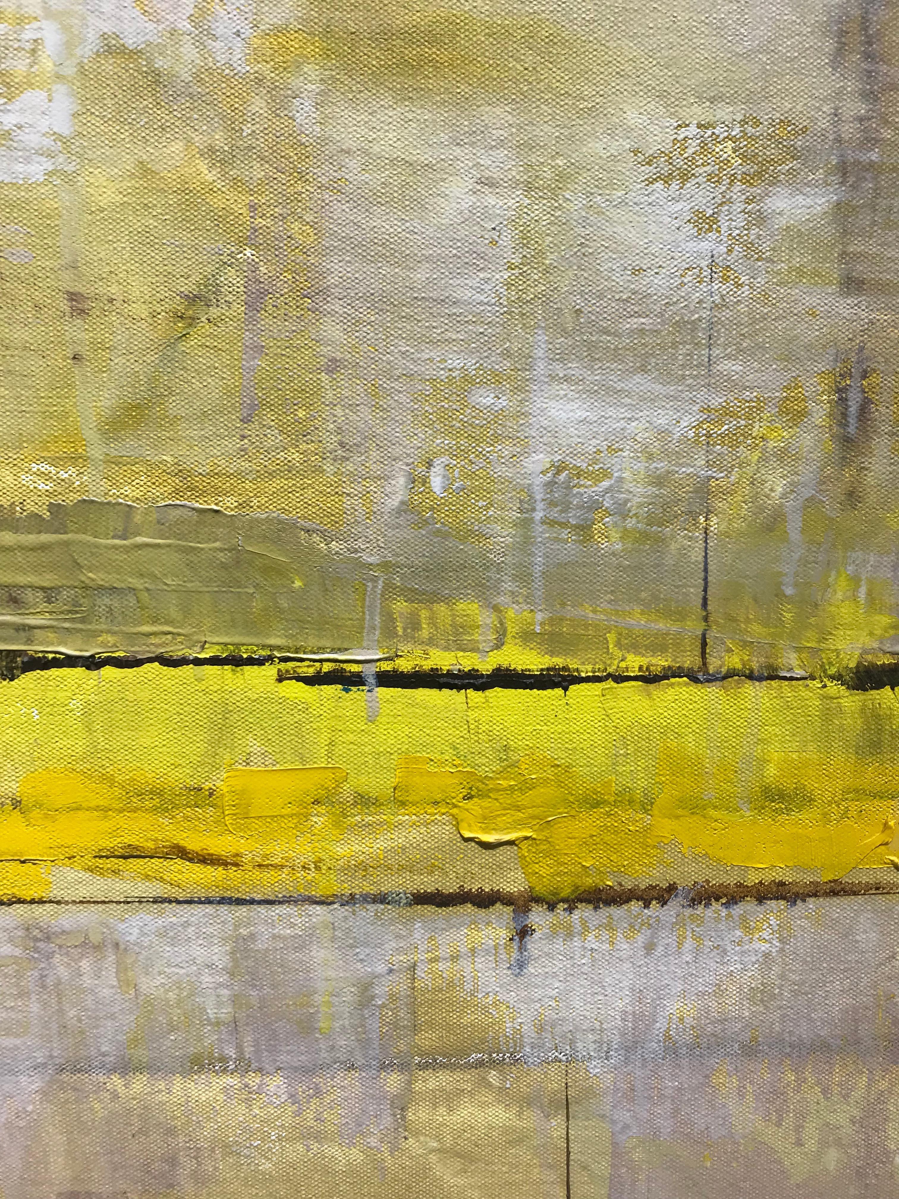 Horizon Passage: Yellow, White, Umber, abstract oil painting on canvas - Beige Abstract Painting by David Sorensen