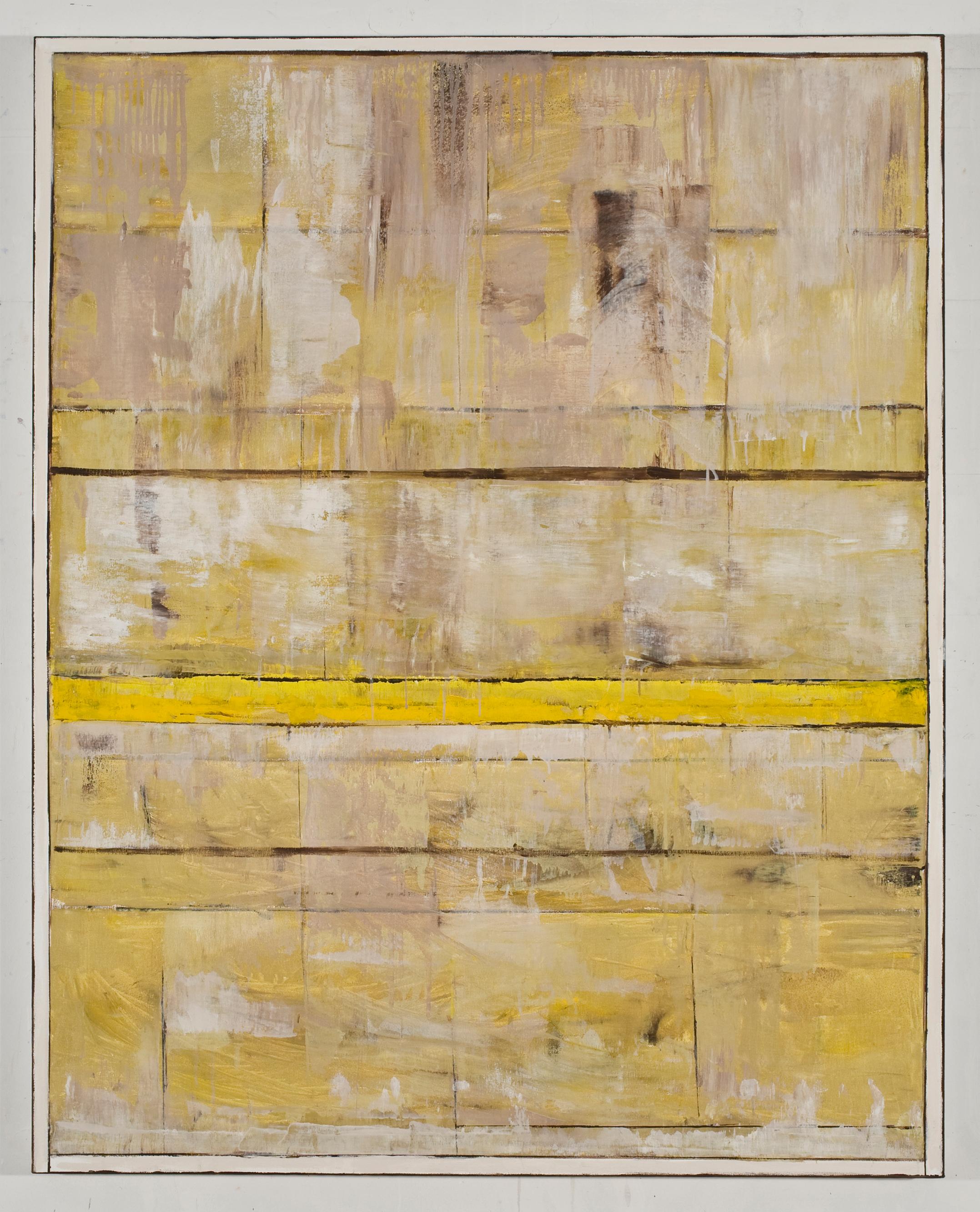 David Sorensen Abstract Painting - Horizon Passage: Yellow, White, Umber, abstract oil painting on canvas