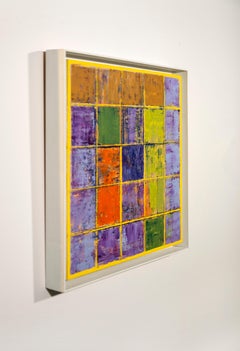 Kite - bold, bright, colorful, abstract, grid, modernist, oil on canvas