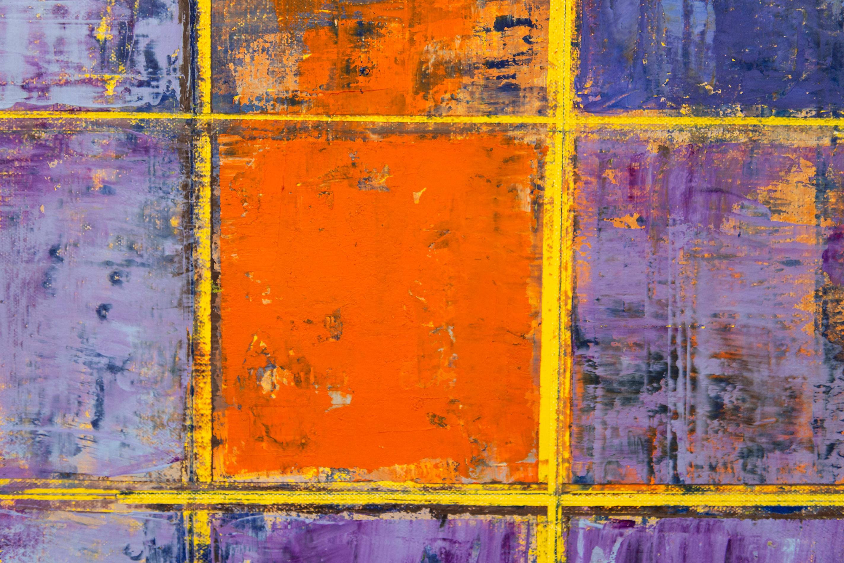 Kite - bold, bright, colorful, abstract, grid, modernist, oil on canvas 1