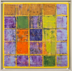 Kite - bold, bright, colorful, abstract, grid, modernist, oil on canvas