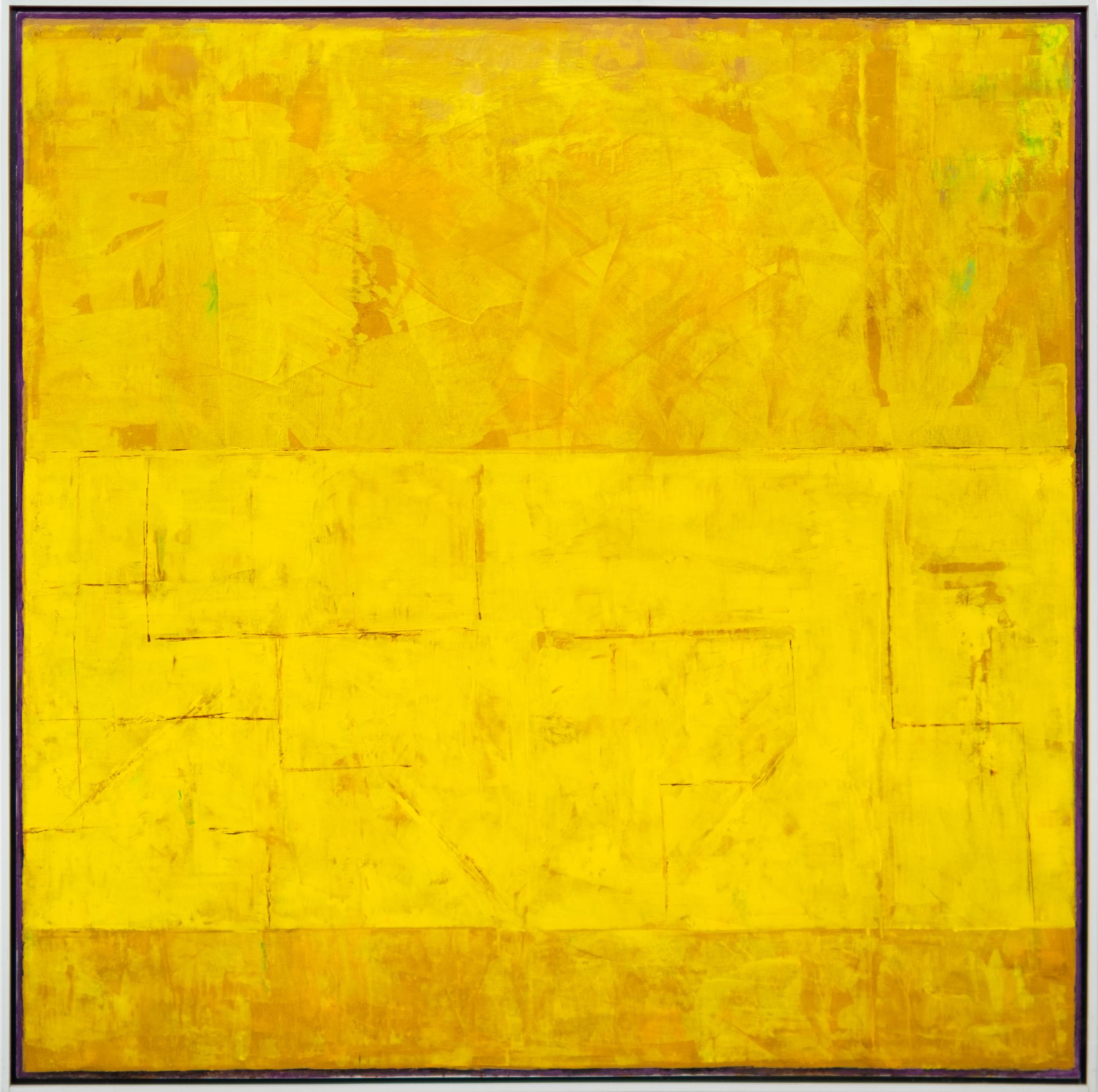 Abstract Painting de David Sorensen - Serie Precolombina: Tut (Amarillo) - contemporáneo, modernista, óleo sobre lienzo