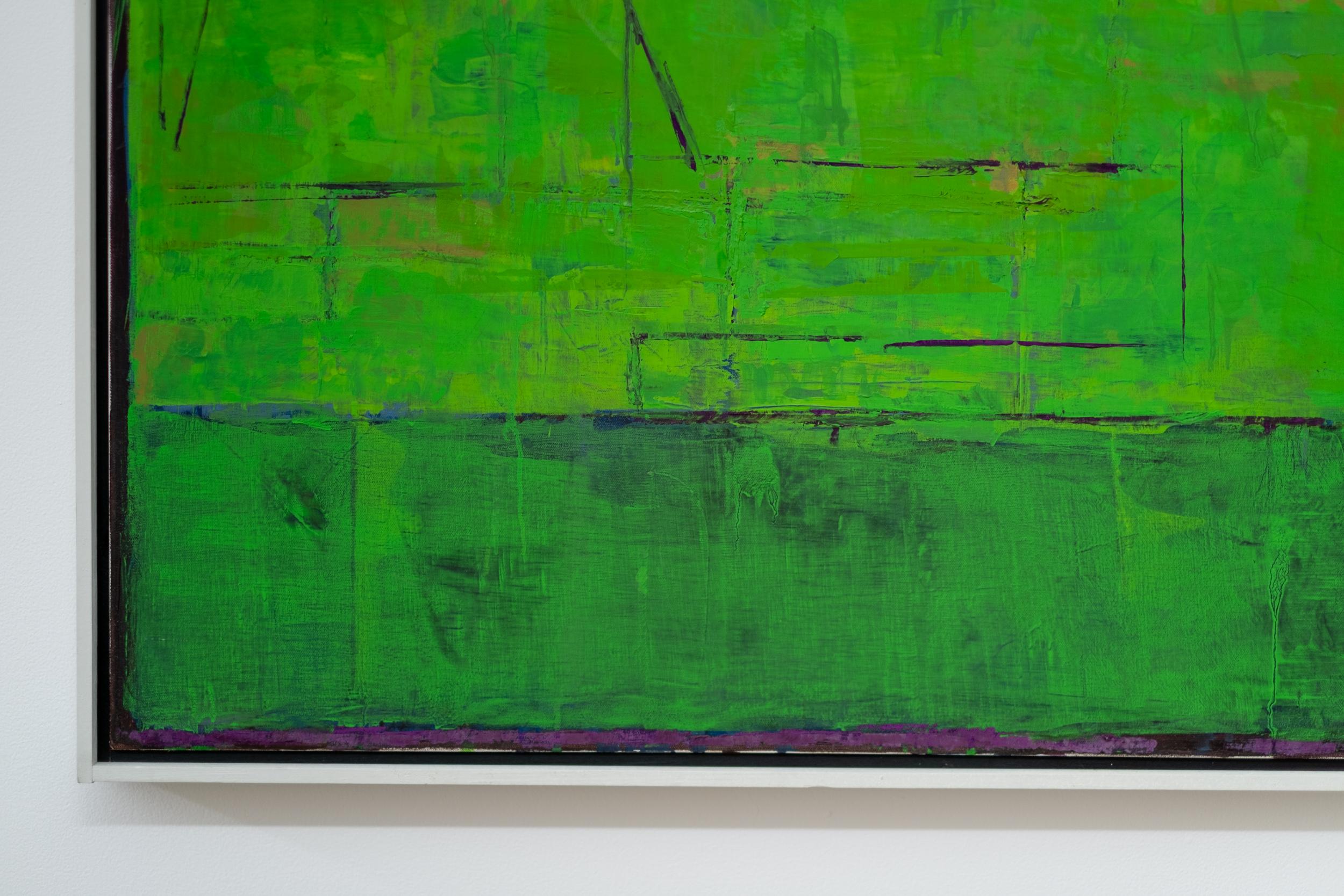 Esta pintura abstracta contemporánea de David Sorensen explora una paleta verde.
 
El importante artista canadiense David Sorensen descubrió la pintura de campo de color en la década de 1950. Trabajó de forma intuitiva y exploró el género del