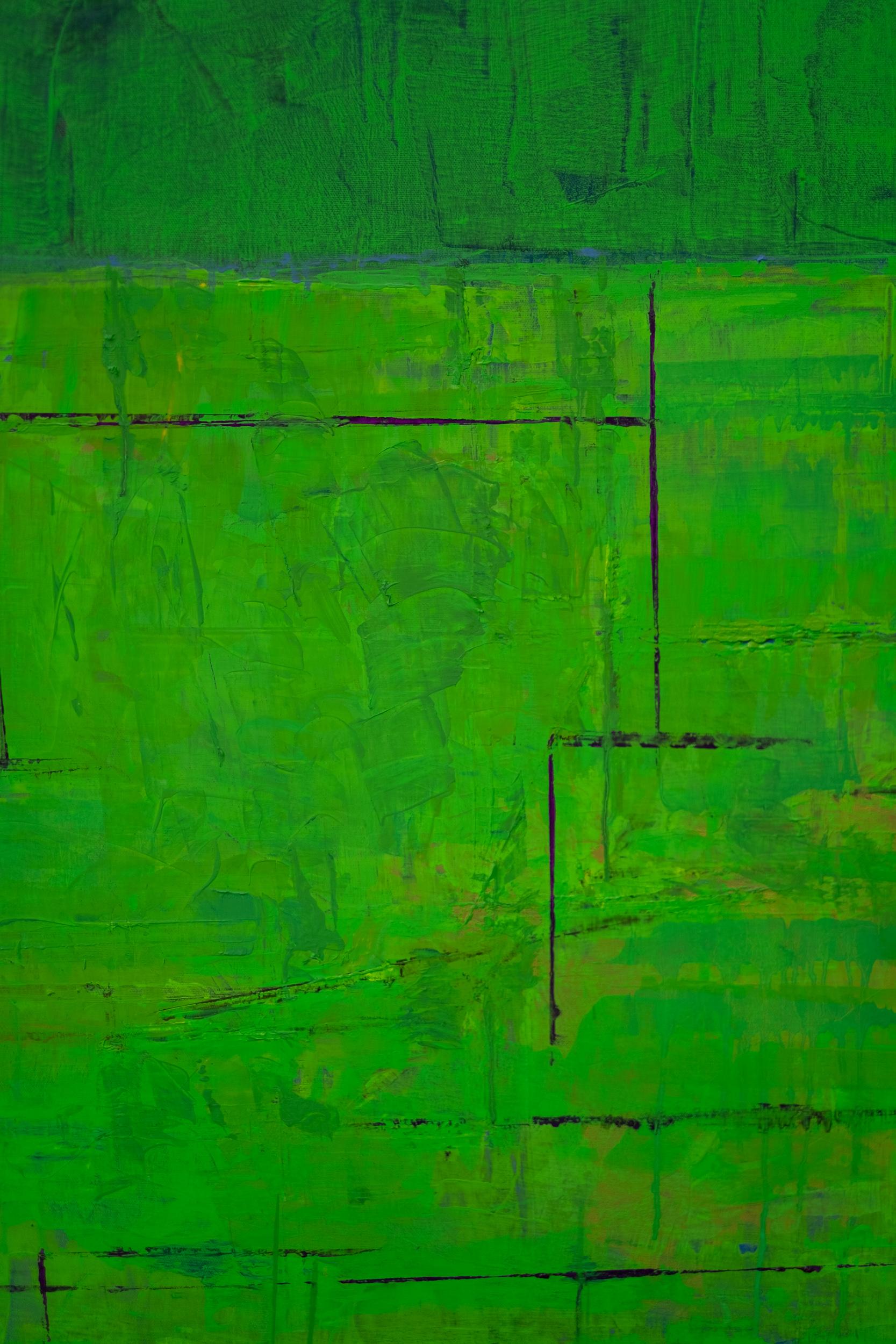 Serie Precolombina: Uxmal (Verde) - contemporáneo, modernista, óleo sobre lienzo en venta 1