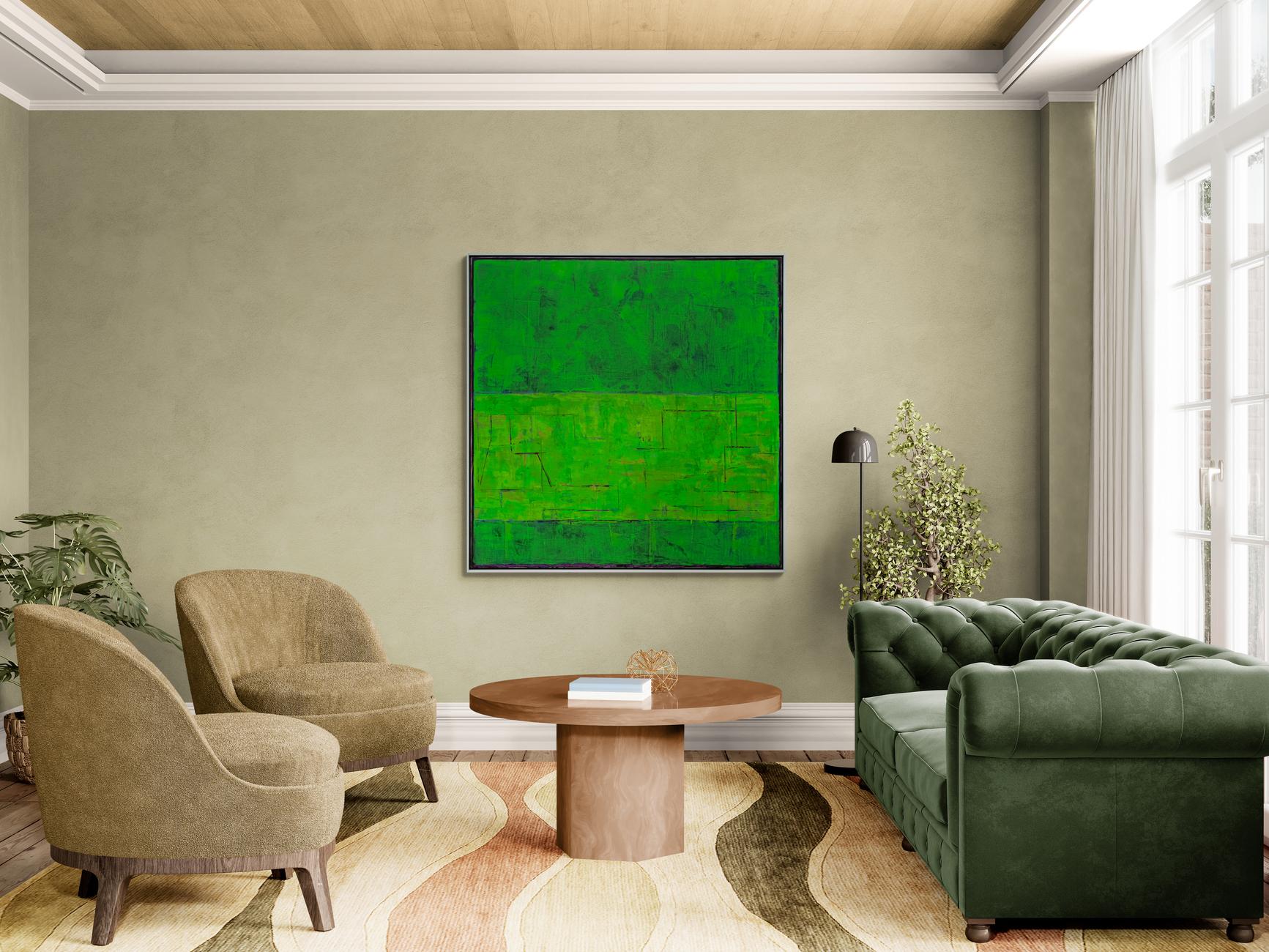 Serie Precolombina: Uxmal (Verde) - contemporáneo, modernista, óleo sobre lienzo en venta 5