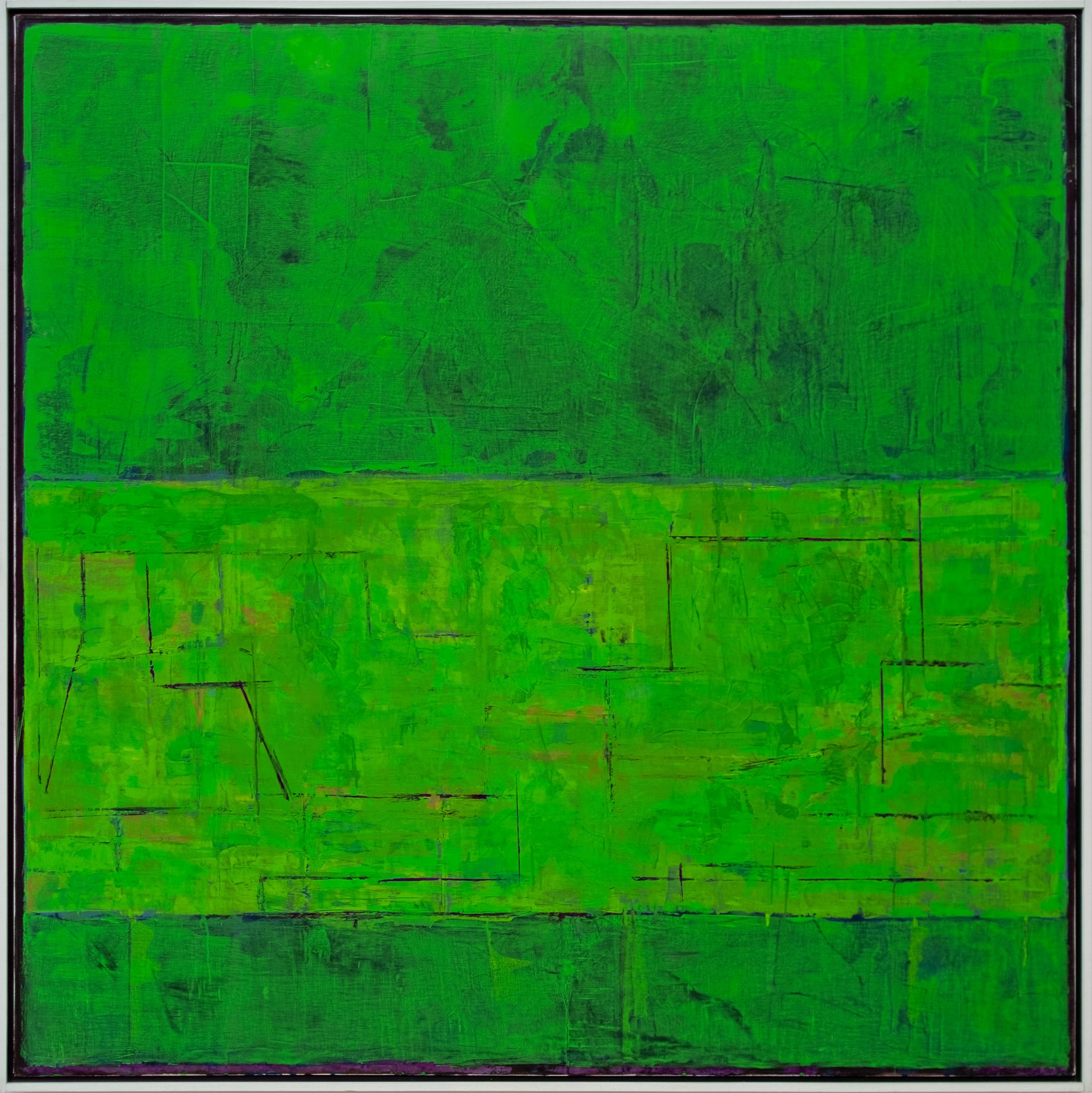 Abstract Painting de David Sorensen - Serie Precolombina: Uxmal (Verde) - contemporáneo, modernista, óleo sobre lienzo