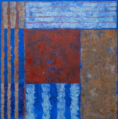 Solar Series #2: Bridge at Auver - blue, red, abstract, modernist, oil on canvas