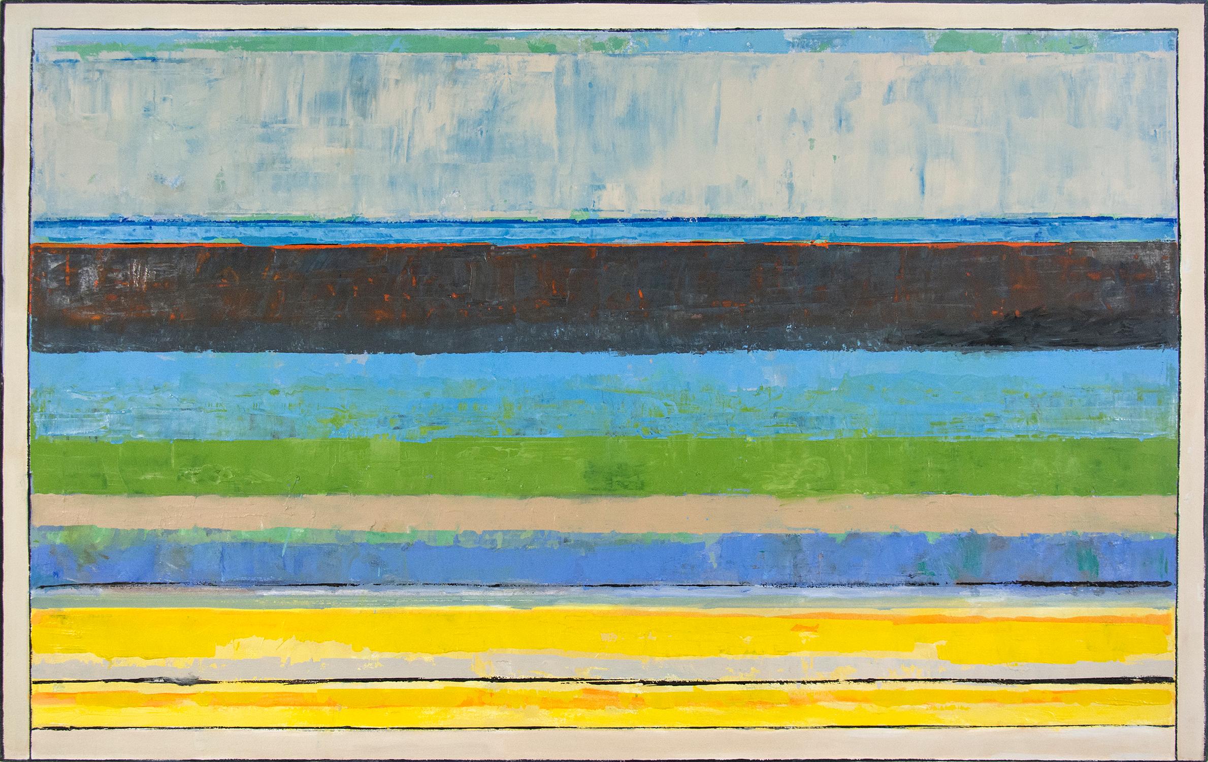 Triptyque - audacieuse, lumineuse, colorée, abstraite, moderniste, huile sur toile essayée - Gris Abstract Painting par David Sorensen