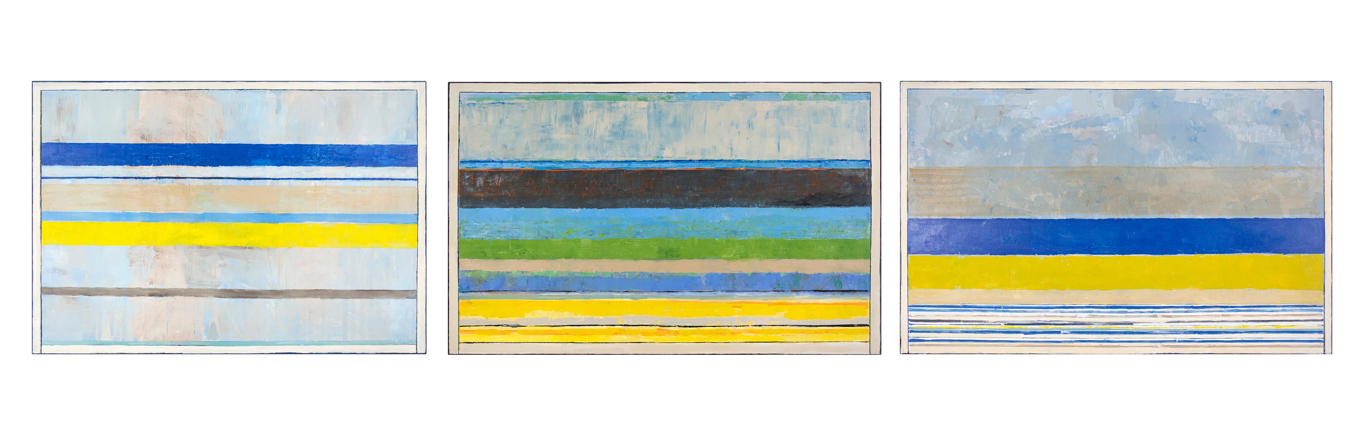 Trittico - audace, luminoso, colorato, astratto, modernista, olio triptico su tela - Painting di David Sorensen