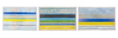 Triptych - bands of aqua yellow white in a modernist tripytych