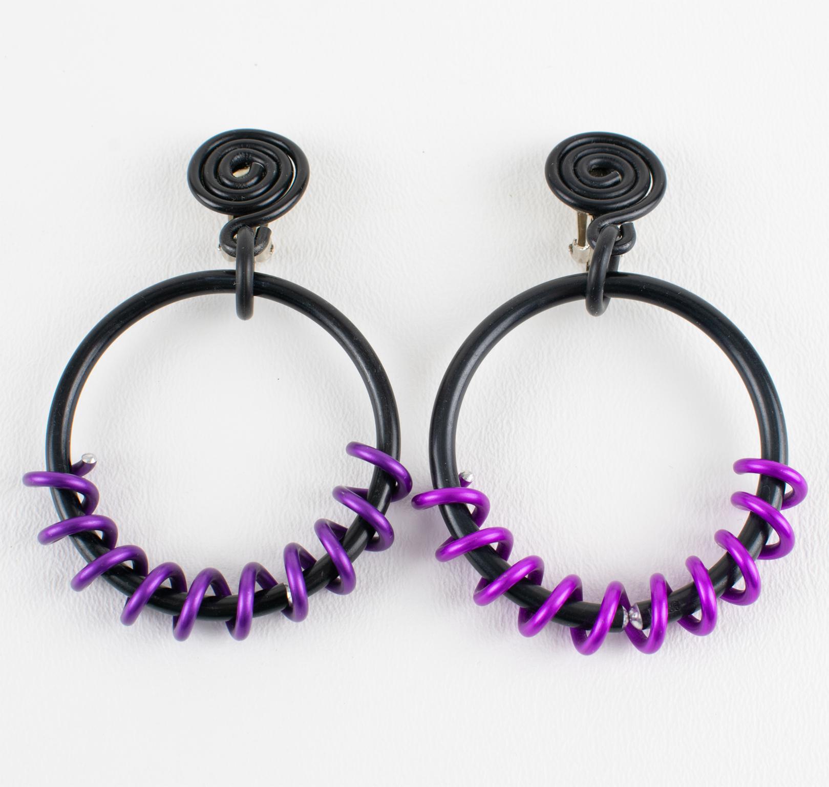 De las mujeres Pendientes de clip de aluminio en espiral bicolor David Spada en venta