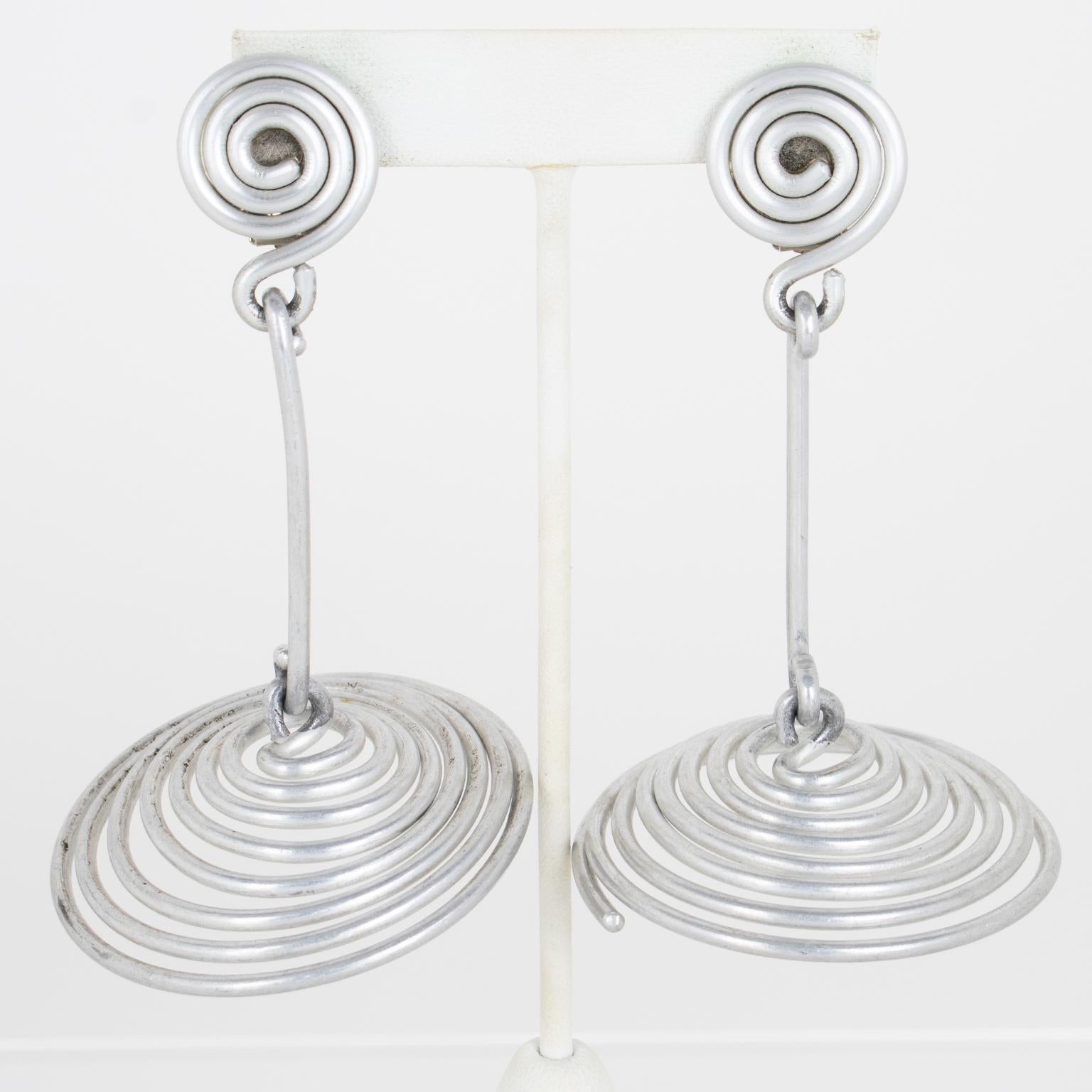 David Spada Coiled Silver Aluminum Clip Earrings For Sale 2