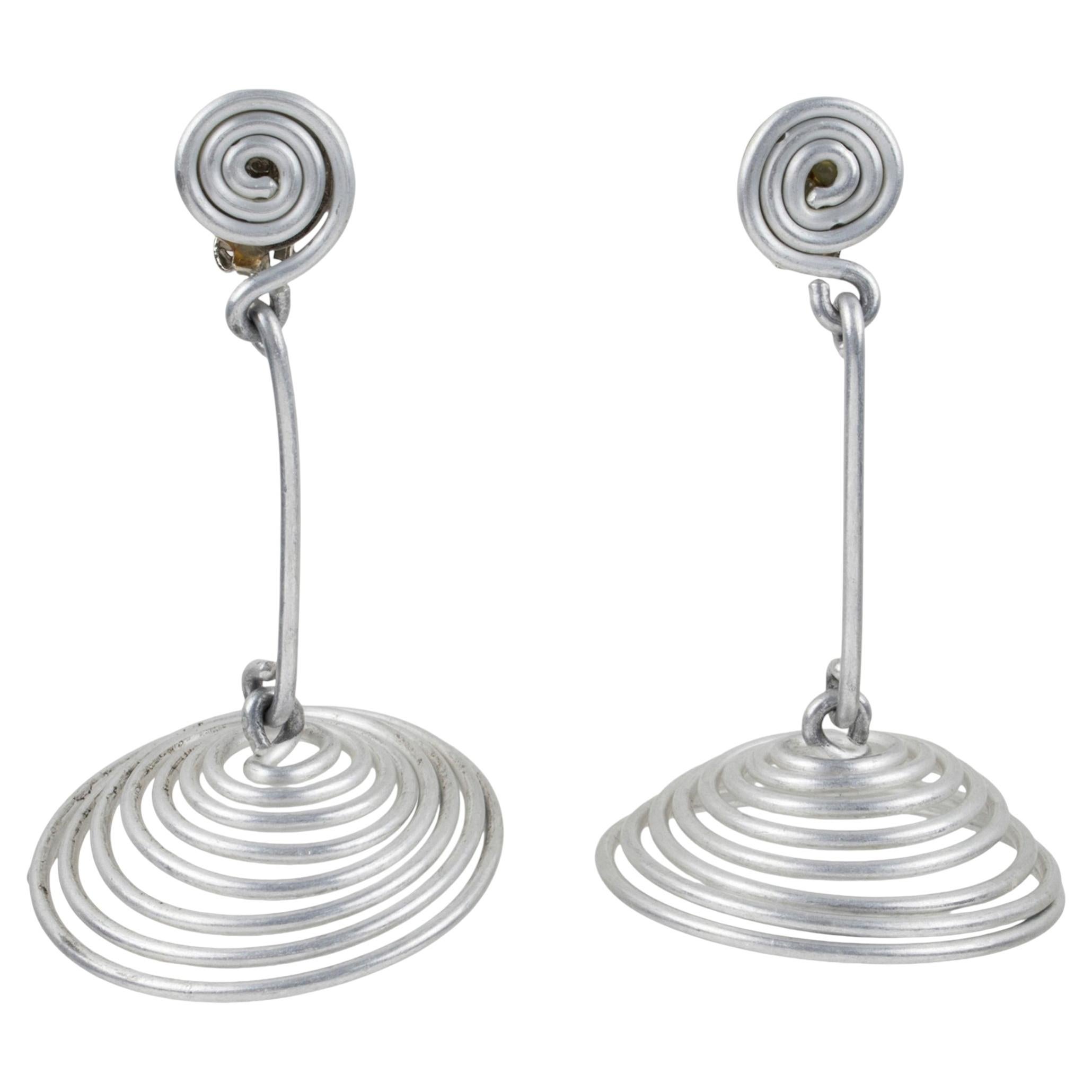 David Spada Modernist Coiled Silver Aluminum Clip Earrings For Sale