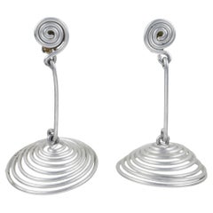 David Spada Modernist Coiled Silver Aluminum Clip Earrings