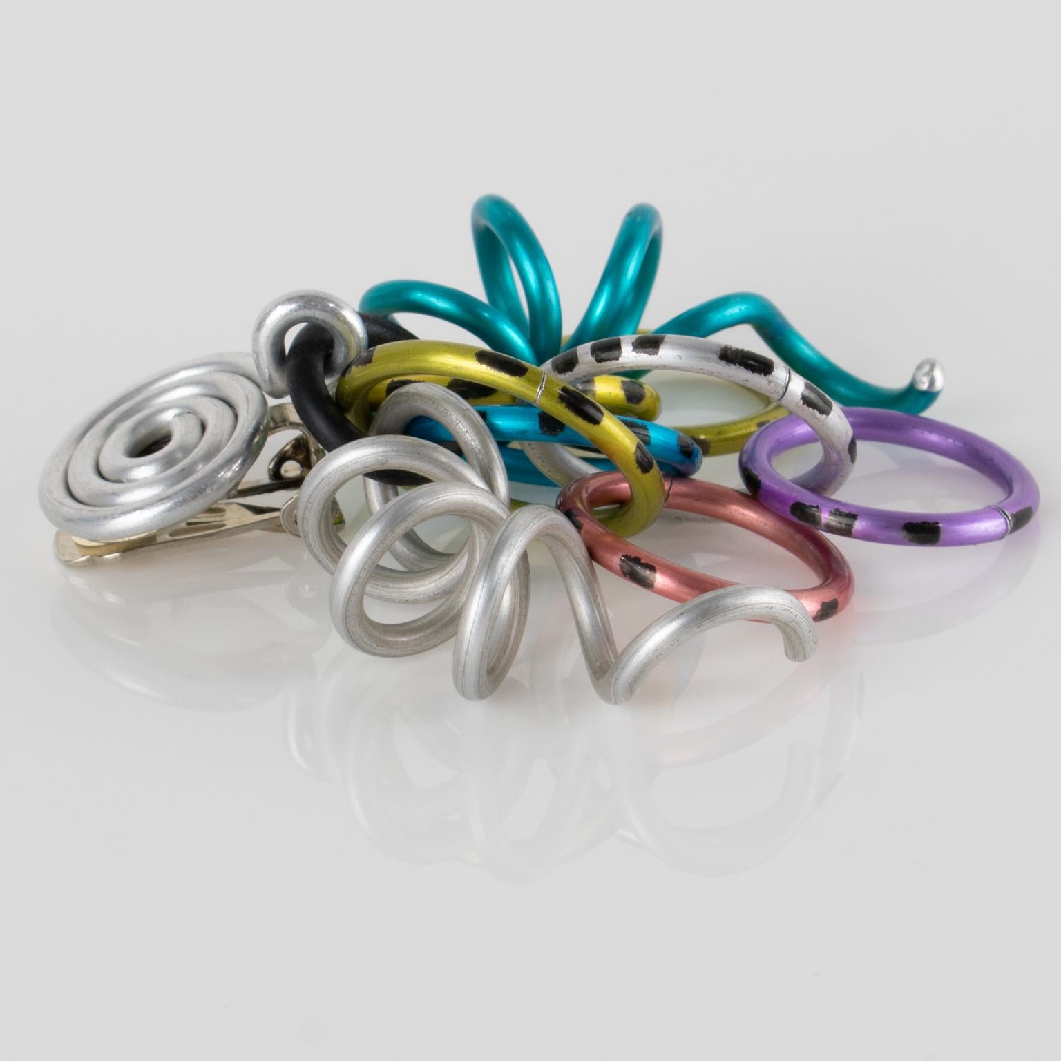 David Spada Orecchini a clip arcobaleno e argento in alluminio in vendita 3