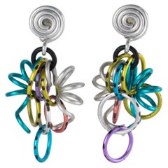 David Spada Dangle Clip Earrings Rainbow and Silver Aluminum