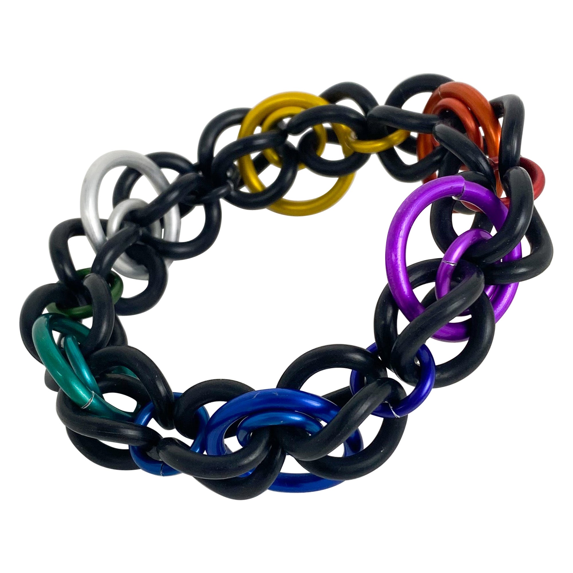 Pulsera modernista de aluminio y caucho multicolor David Spada en venta