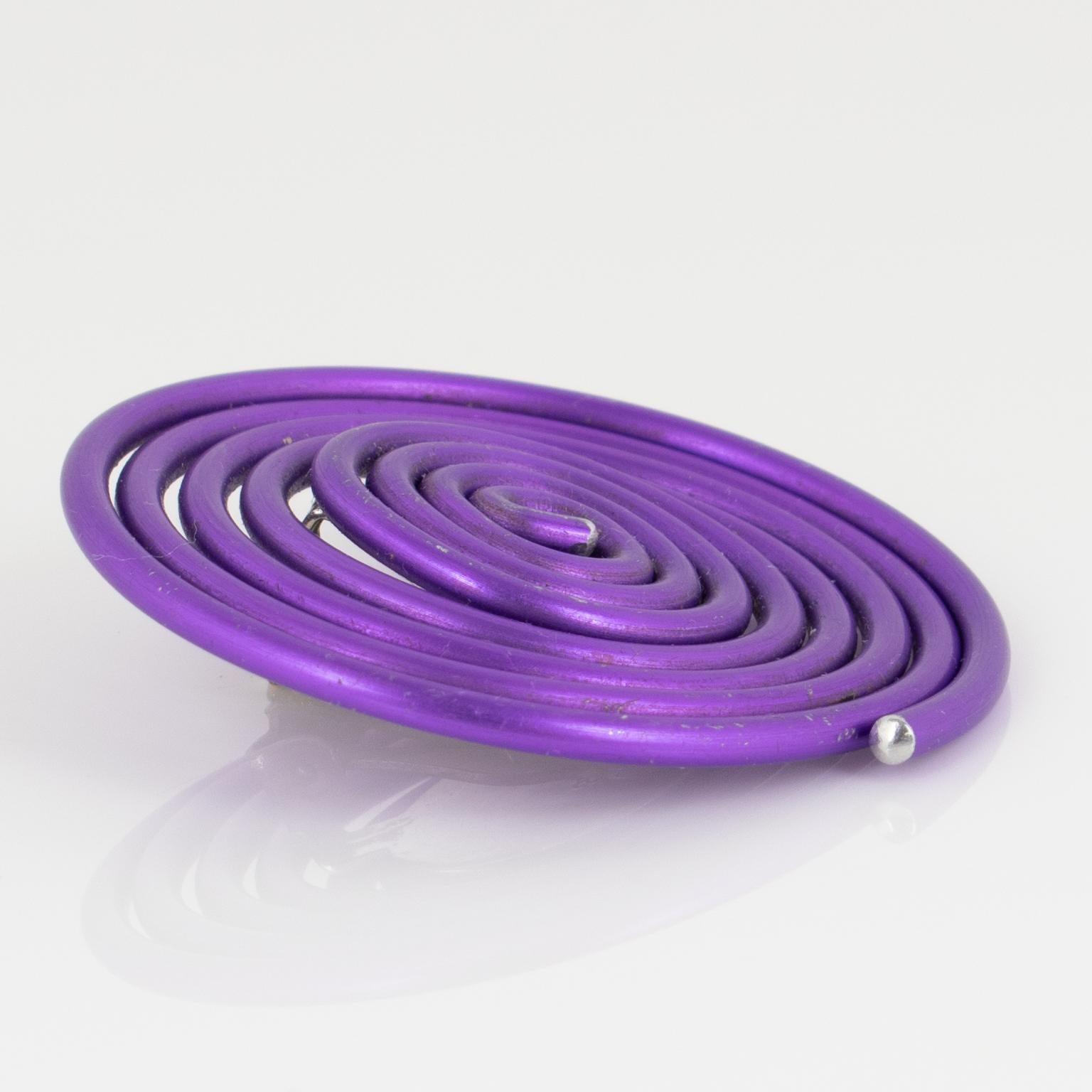 David Spada Orecchini a clip in alluminio a spirale viola modernista in vendita 1