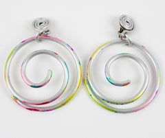 David Spada Multicolor Spiral Aluminum Dangle Clip-on Earrings