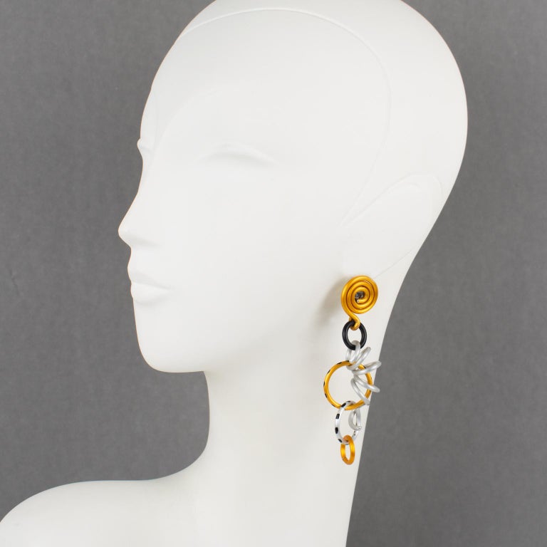 Boucles D'oreilles David Spada Spiral Aluminium Argenté - Style Moderniste Vintage - Clip-on