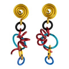 David Spada New York Multicolor Aluminum Dangling Clip-on Earrings