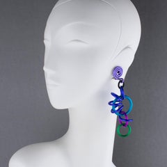 David Spada New York Multicolor Blue Aluminum Dangling Clip-on Earrings