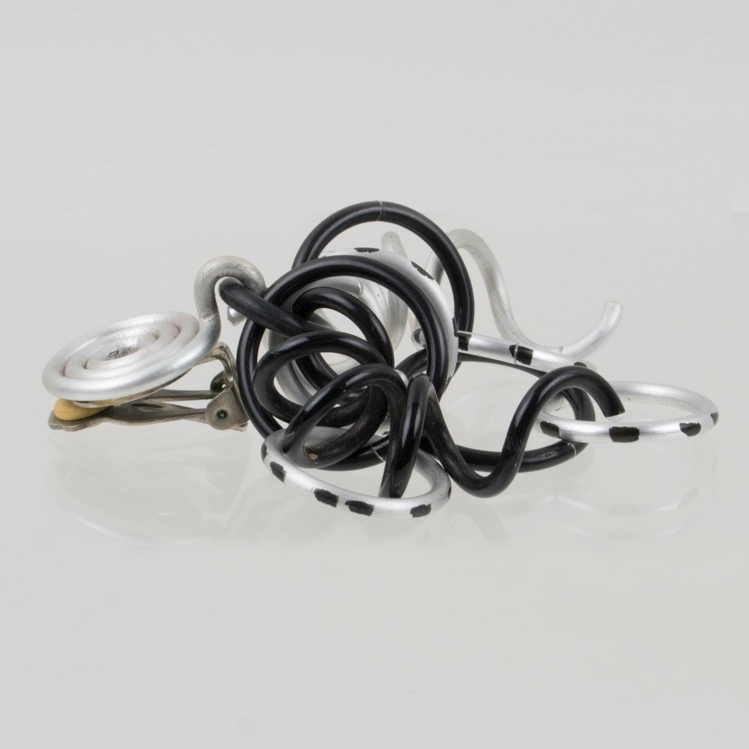 David Spada Space Age Black Silver Aluminum Dangle Clip Earrings 2