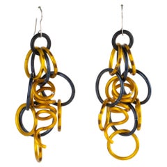 David Spada Space Age Gold and Black Aluminum Dangle Pierced Earrings