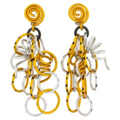 David Spada Space Age Gold and Silver Aluminum Dangle Clip Earrings