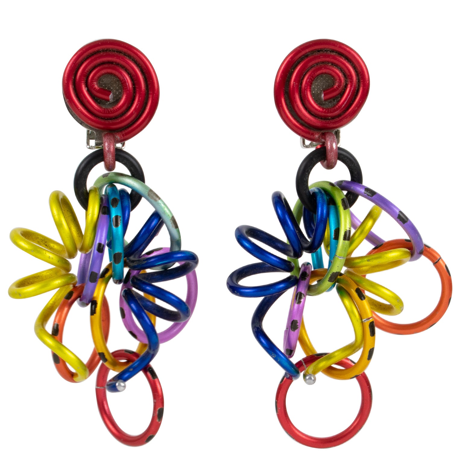 David Spada Space Age Multicolor Aluminum Dangle Clip Earrings