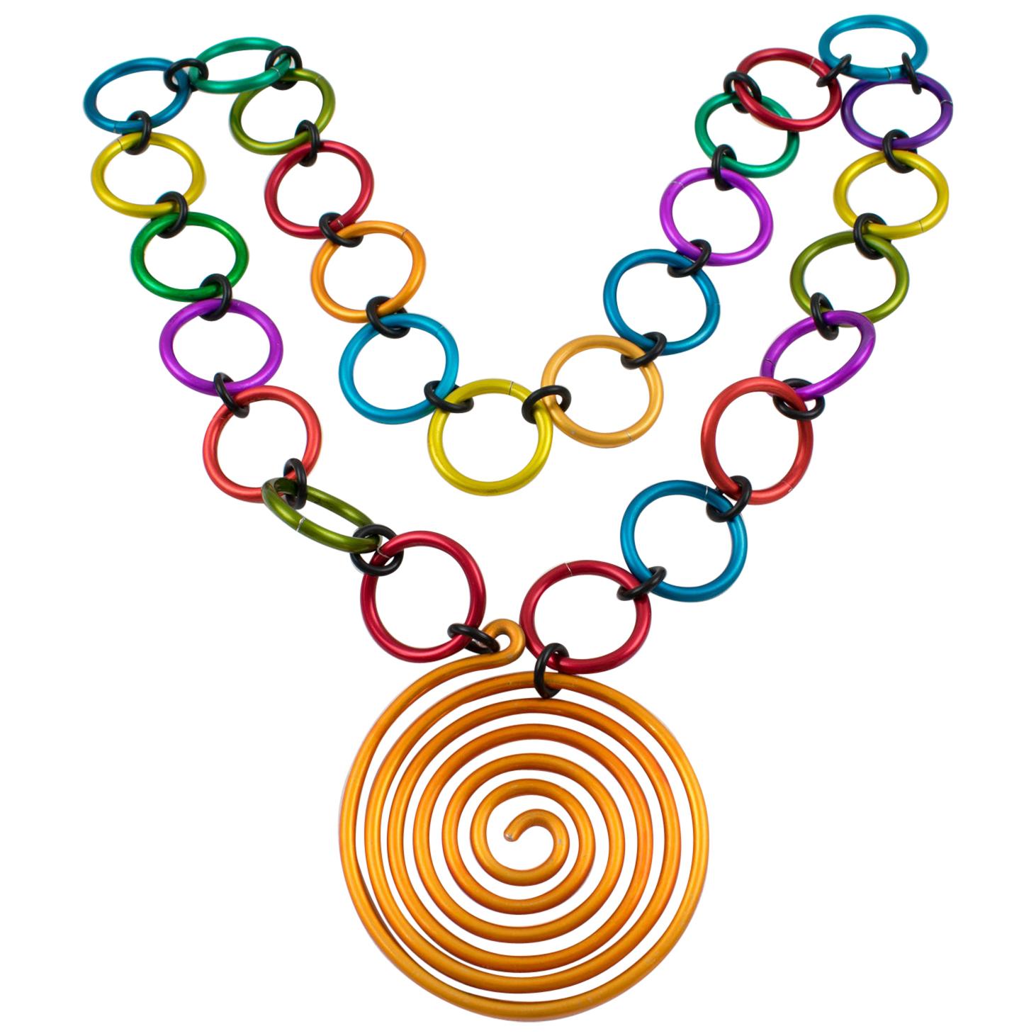 David Spada Space Age Multicolor Aluminum Pendant Necklace