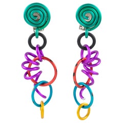 David Spada Space Age Multicolor Anodized Aluminum Dangling Clip on Earrings