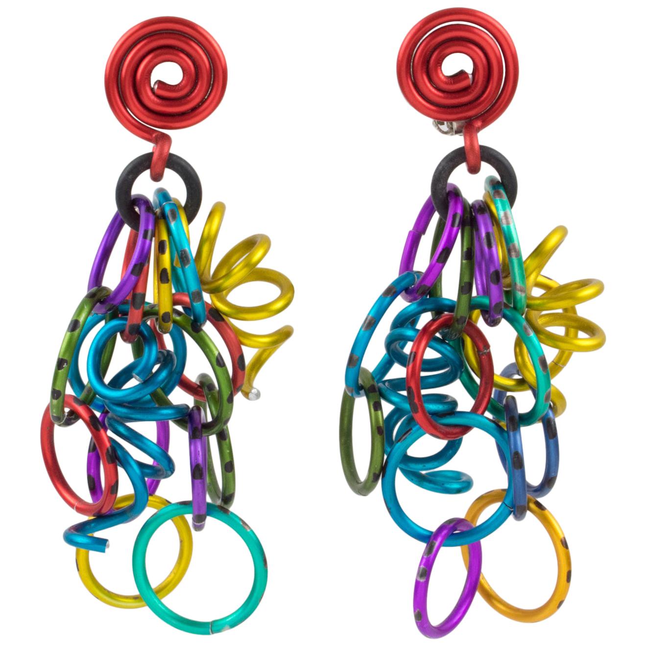 David Spada Space Age Multicolor Aluminum Dangle Clip Earrings