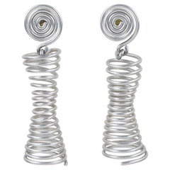 David Spada Space Age Silver Aluminum Dangle Clip Earrings