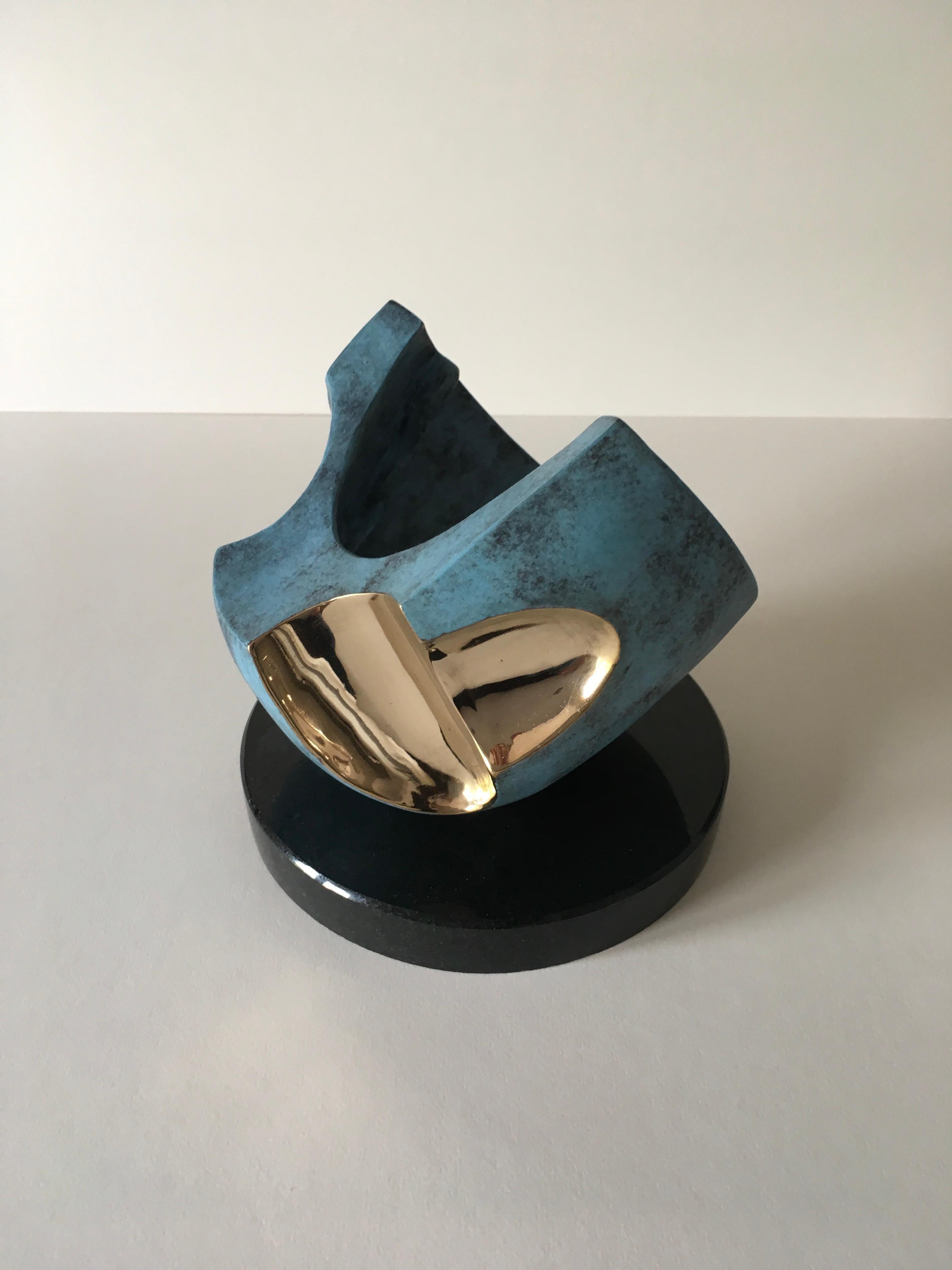 David Sprakes Figurative Sculpture - Cupped Hollow  - Tabletop limited edition sculpture Bronze 